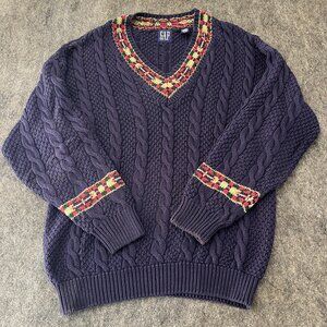 Vintage 90s GAP cableknit v neck sweater 100% cotton Womens Large